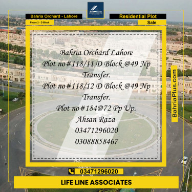 5 Marla Residential Plot for Sale in Phase 2 - D Block -  Bahria Orchard, Lahore - (BP-255767)