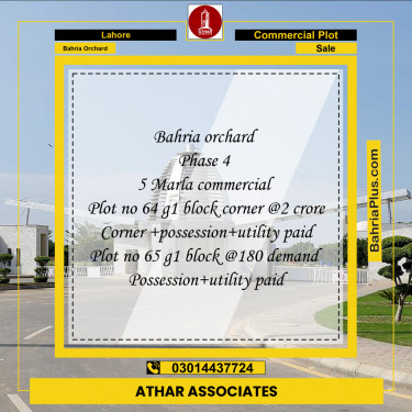 5 Marla Commercial Plot for Sale in Bahria Orchard, Lahore - (BP-255780)