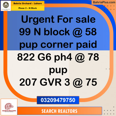5 Marla Residential Plot for Sale in Phase 2 - N Block -  Bahria Orchard, Lahore - (BP-255789)