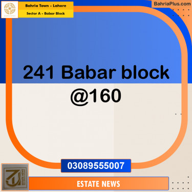 Residential Plot for Sale in Sector A - Babar Block -  Bahria Town, Lahore - (BP-255799)