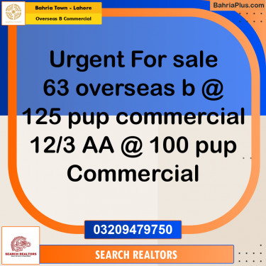 3 Marla Commercial Plot for Sale in Overseas B Commercial -  Bahria Town, Lahore - (BP-255841)