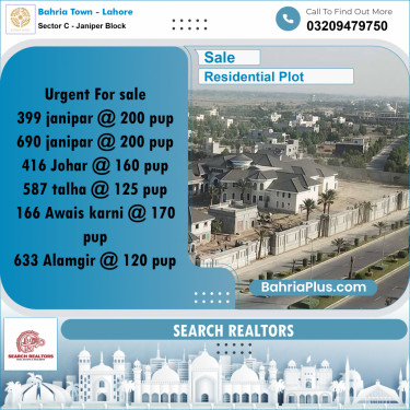 10 Marla Residential Plot for Sale in Sector C - Janiper Block -  Bahria Town, Lahore - (BP-255846)