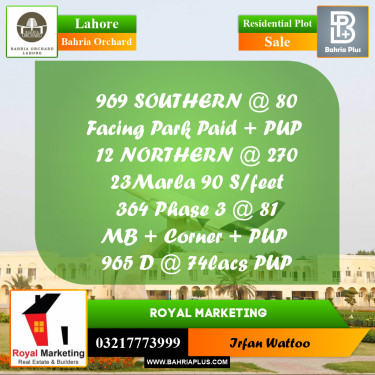 Residential Plot for Sale in Bahria Orchard, Lahore - (BP-255853)