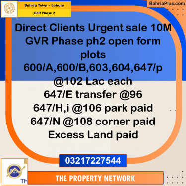 10 Marla Residential Plot for Sale in Golf Phase 2 -  Bahria Town, Lahore - (BP-255898)
