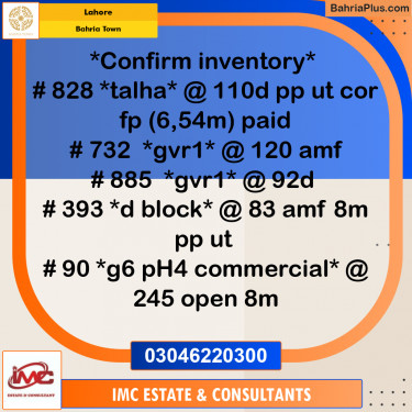 Residential Plot for Sale in Bahria Town, Lahore - (BP-255928)