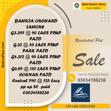 10 Marla Residential Plot for Sale in Phase 4 - G4 Block -  Bahria Orchard, Lahore - (BP-255943)