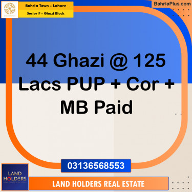 10 Marla Residential Plot for Sale in Sector F - Ghazi Block -  Bahria Town, Lahore - (BP-255971)