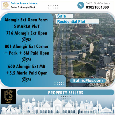 5 Marla Residential Plot for Sale in Sector F - Alamgir Block -  Bahria Town, Lahore - (BP-255999)