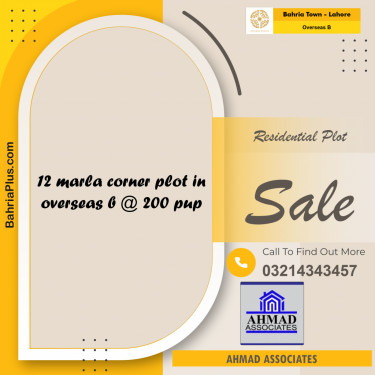 12 Marla Residential Plot for Sale in Overseas B -  Bahria Town, Lahore - (BP-256082)