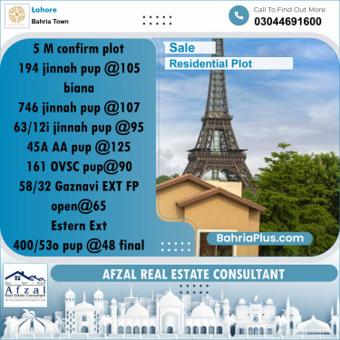 Residential Plot for Sale in Bahria Town, Lahore - (BP-256086)