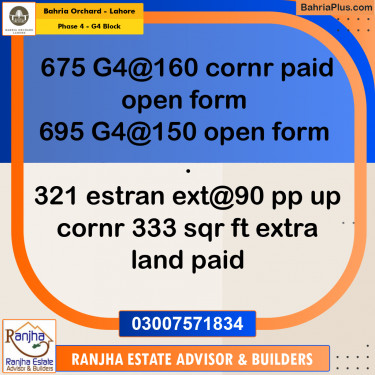 1 Kanal Residential Plot for Sale in Phase 4 - G4 Block -  Bahria Orchard, Lahore - (BP-256104)