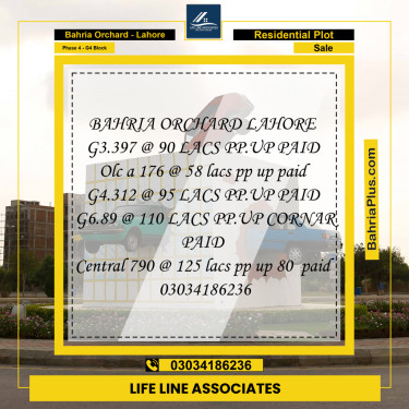10 Marla Residential Plot for Sale in Phase 4 - G4 Block -  Bahria Orchard, Lahore - (BP-256137)