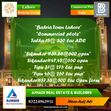 Commercial Plot for Sale in Bahria Town, Lahore - (BP-256164)