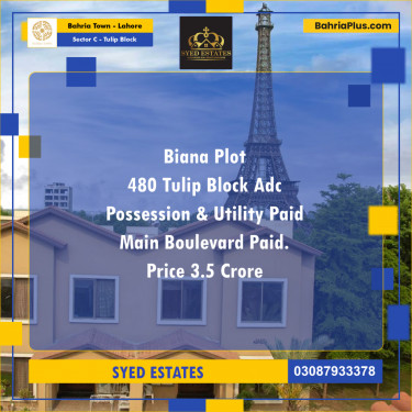 1 Kanal Residential Plot for Sale in Sector C - Tulip Block -  Bahria Town, Lahore - (BP-256169)