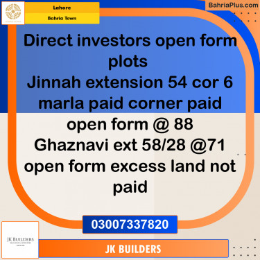 Residential Plot for Sale in Bahria Town, Lahore - (BP-256170)