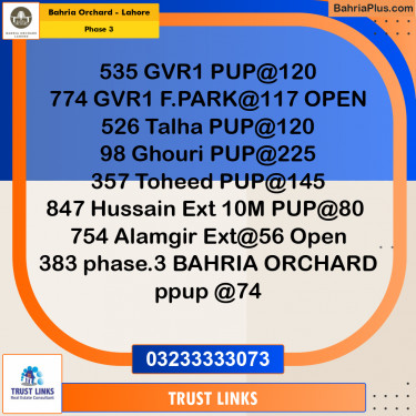 8 Marla Residential Plot for Sale in Phase 3 -  Bahria Orchard, Lahore - (BP-256171)