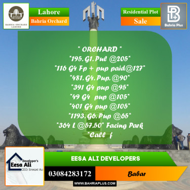 Residential Plot for Sale in Bahria Orchard, Lahore - (BP-256229)