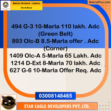 8.5 Marla Residential Plot for Sale in OLC-B Block -  Bahria Orchard, Lahore - (BP-256258)