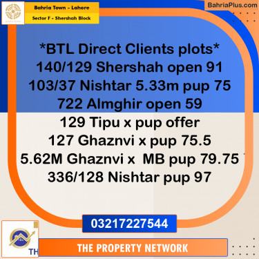 5 Marla Residential Plot for Sale in Sector F - Shershah Block -  Bahria Town, Lahore - (BP-256280)
