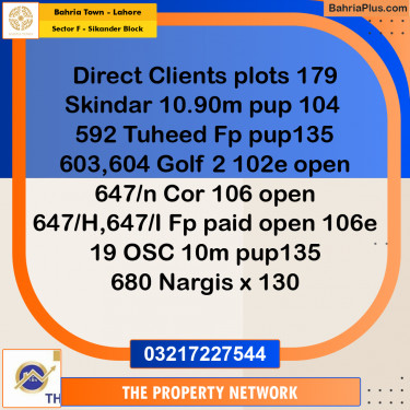 10 Marla Residential Plot for Sale in Sector F - Sikander Block -  Bahria Town, Lahore - (BP-256282)