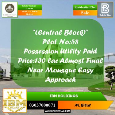 10 Marla Residential Plot for Sale in Phase 1 - Central District -  Bahria Orchard, Lahore - (BP-256318)