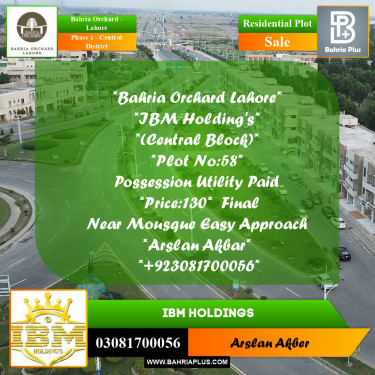 10 Marla Residential Plot for Sale in Phase 1 - Central District -  Bahria Orchard, Lahore - (BP-256329)