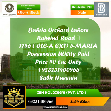 5 Marla Residential Plot for Sale in OLC-A Block -  Bahria Orchard, Lahore - (BP-256341)