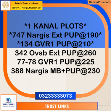 1 Kanal Residential Plot for Sale in Sector C - Nargis/Hussain Ext. -  Bahria Town, Lahore - (BP-256353)