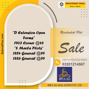 8 Marla Residential Plot for Sale in Phase 2 - D Block -  Bahria Orchard, Lahore - (BP-256366)