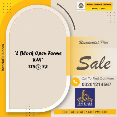 8 Marla Residential Plot for Sale in Phase 2 - L Block -  Bahria Orchard, Lahore - (BP-256369)