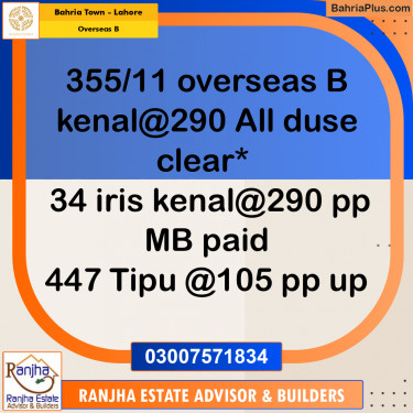 1 Kanal Residential Plot for Sale in Overseas B -  Bahria Town, Lahore - (BP-256376)
