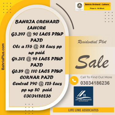 10 Marla Residential Plot for Sale in Phase 4 - G4 Block -  Bahria Orchard, Lahore - (BP-256384)
