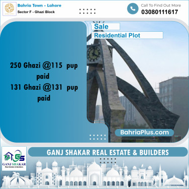10 Marla Residential Plot for Sale in Sector F - Ghazi Block -  Bahria Town, Lahore - (BP-256420)