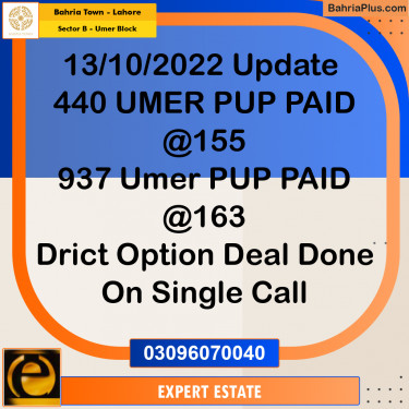 8 Marla Residential Plot for Sale in Sector B - Umer Block -  Bahria Town, Lahore - (BP-256436)