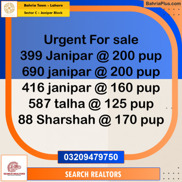 10 Marla Residential Plot for Sale in Sector C - Janiper Block -  Bahria Town, Lahore - (BP-256450)