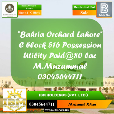8 Marla Residential Plot for Sale in Phase 2 - C Block -  Bahria Orchard, Lahore - (BP-256497)