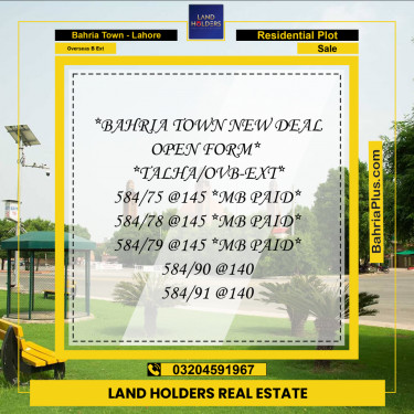 10 Marla Residential Plot for Sale in Overseas B Ext -  Bahria Town, Lahore - (BP-256525)