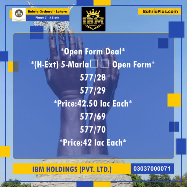 5 Marla Residential Plot for Sale in Phase 2 - J Block -  Bahria Orchard, Lahore - (BP-256539)