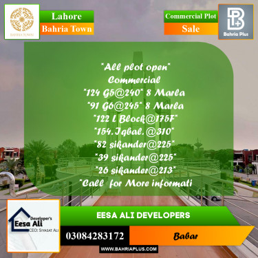 Commercial Plot for Sale in Bahria Town, Lahore - (BP-256545)