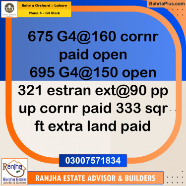 1 Kanal Residential Plot for Sale in Phase 4 - G4 Block -  Bahria Orchard, Lahore - (BP-256591)