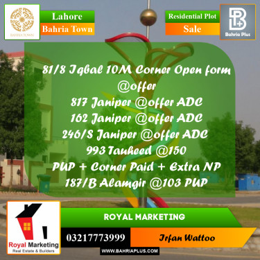 Residential Plot for Sale in Bahria Town, Lahore - (BP-256628)