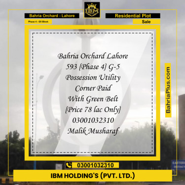 10 Marla Residential Plot for Sale in Phase 4 - G5 Block -  Bahria Orchard, Lahore - (BP-256692)