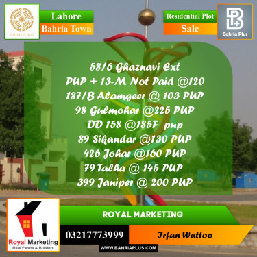 Residential Plot for Sale in Bahria Town, Lahore - (BP-256709)