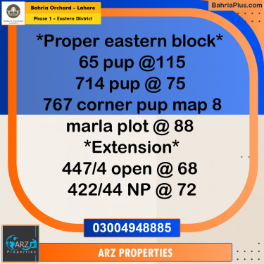 Residential Plot for Sale in Phase 1 - Eastern District -  Bahria Orchard, Lahore - (BP-256721)
