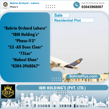 8 Marla Residential Plot for Sale in Phase 3 -  Bahria Orchard, Lahore - (BP-256757)