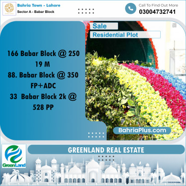 1 Kanal Residential Plot for Sale in Sector A - Babar Block -  Bahria Town, Lahore - (BP-256790)