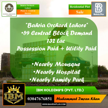 10 Marla Residential Plot for Sale in Phase 1 - Central District -  Bahria Orchard, Lahore - (BP-256797)