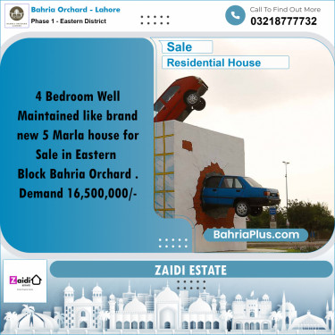5 Marla Residential House for Sale in Phase 1 - Eastern District -  Bahria Orchard, Lahore - (BP-256805)