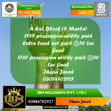 5 Marla Residential Plot for Sale in OLC-A Ext. Block -  Bahria Orchard, Lahore - (BP-256829)