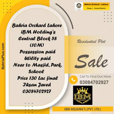10 Marla Residential Plot for Sale in Phase 1 - Central District -  Bahria Orchard, Lahore - (BP-256834)